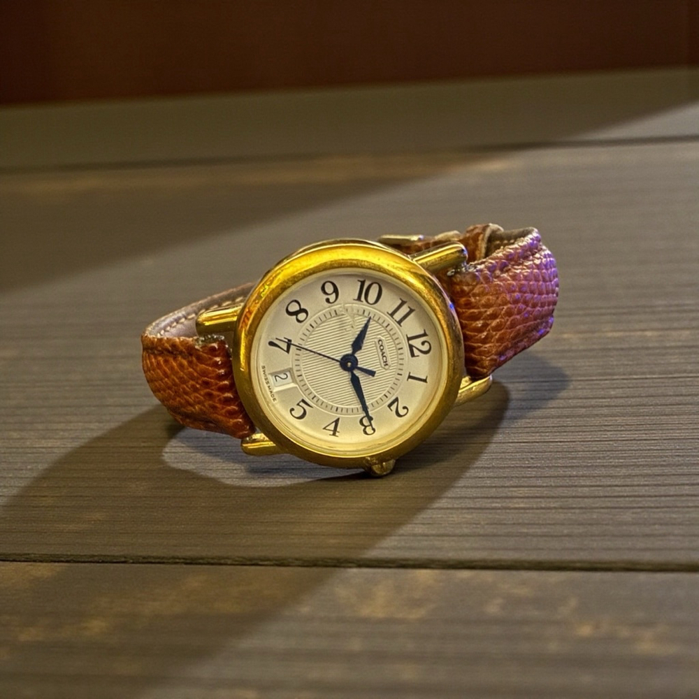 COACH Quartz Ladies Wrist Watch W005 Swiss Made Brown Leather Band